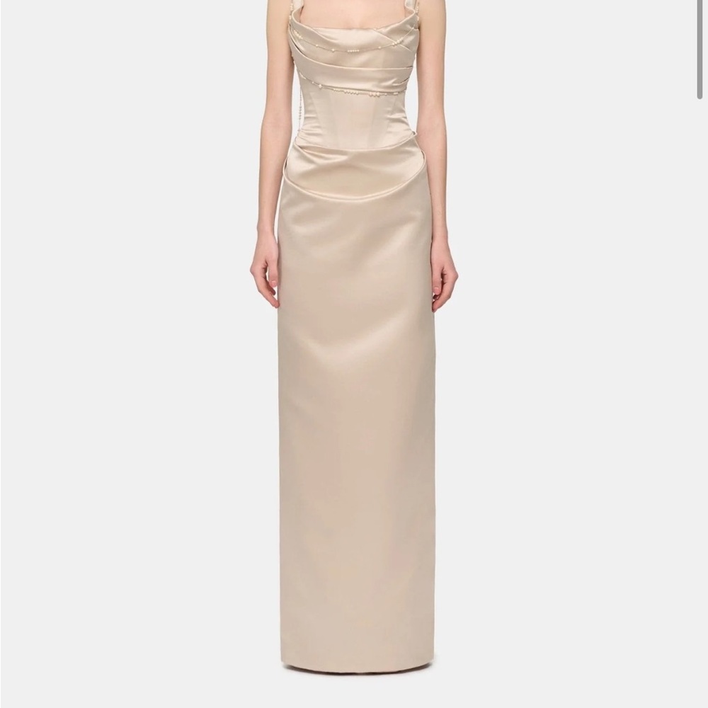 Strapless Satin Evening Dress in Cream